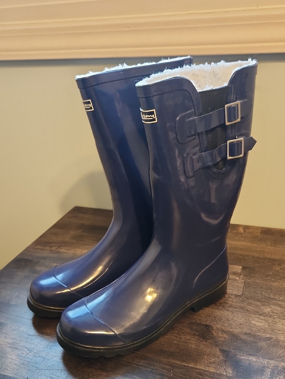 Puddletons Navy Rain Boots with Fleece Lining Size 9